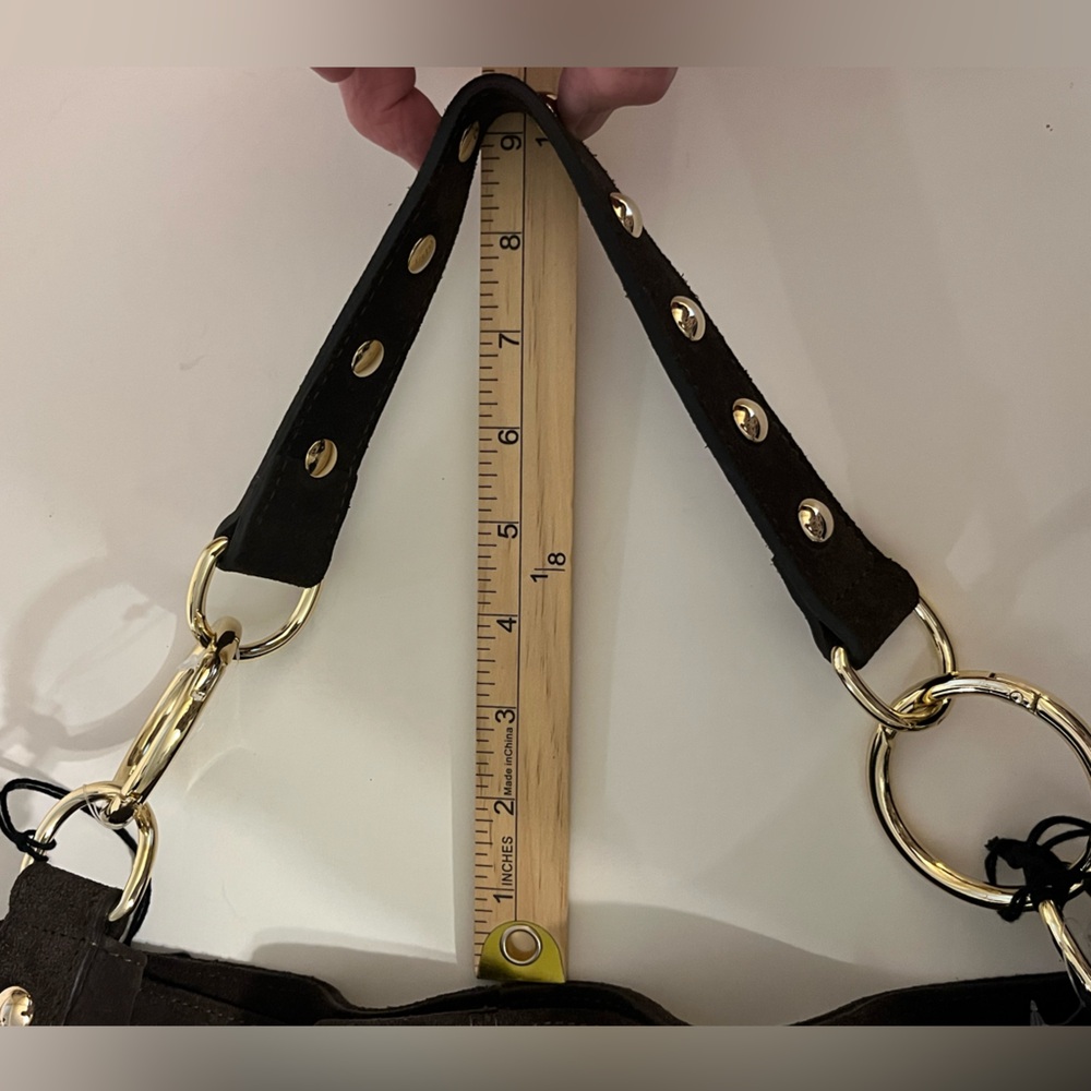 Claudia Firenze Hobo Shoulder Bag Chocolate Brown Suede Studs - Picture 14 of 16